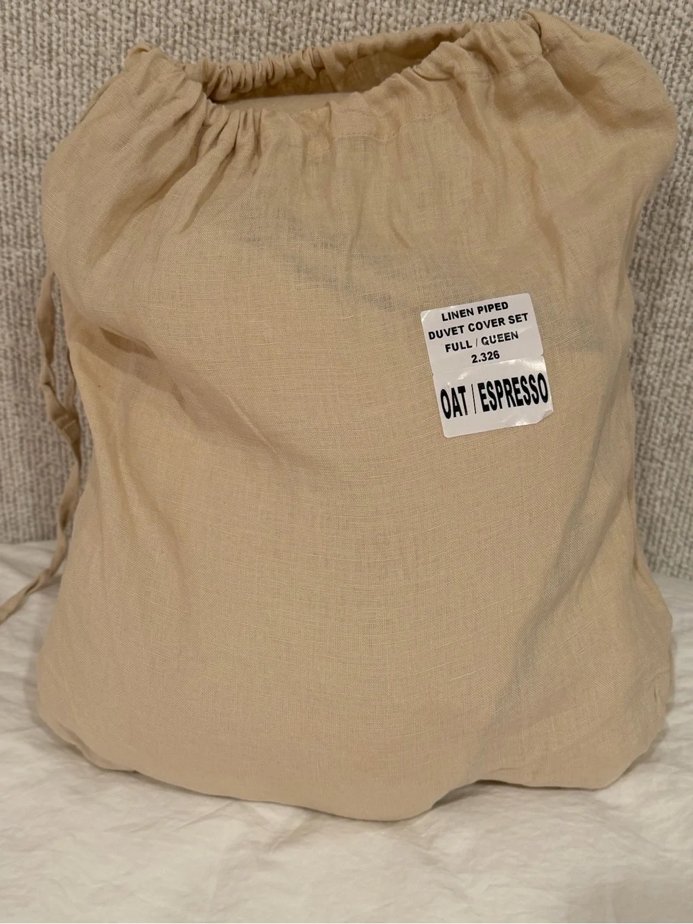 Quince European Linen Piped Duvet Cover Set Oat/Espresso Full/Queen